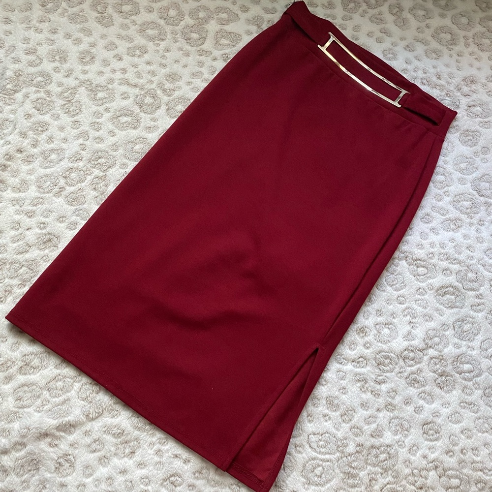 Red Mid Pencil Skirt